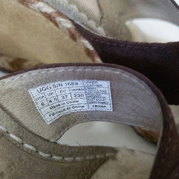 UGG Margot Brown Leather Shearling Wedge Espadrille Slip On Sandals - Picture 7 of 13